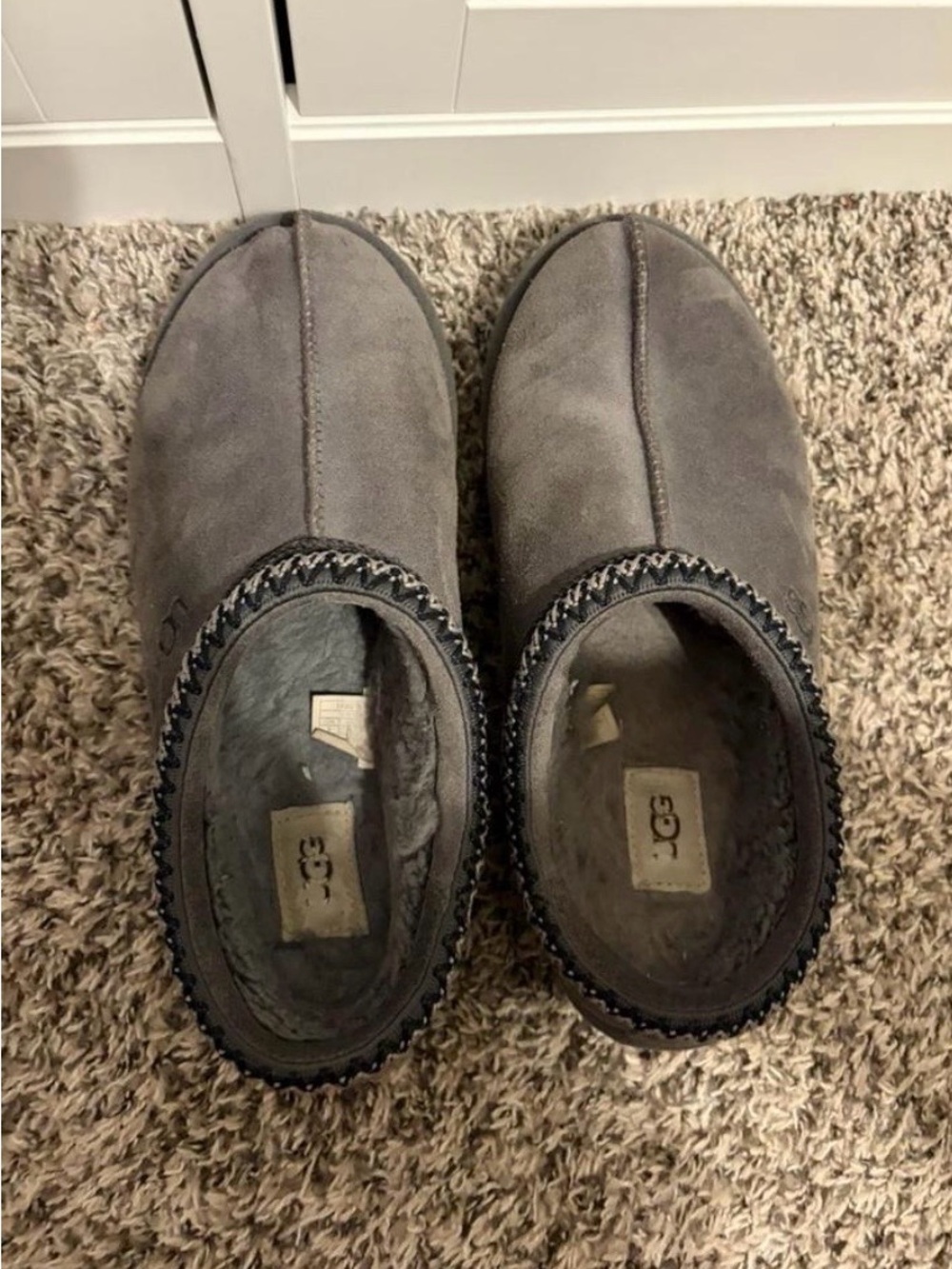 UGG Men’s Grey Suede Cozy Slip-On Clogs
